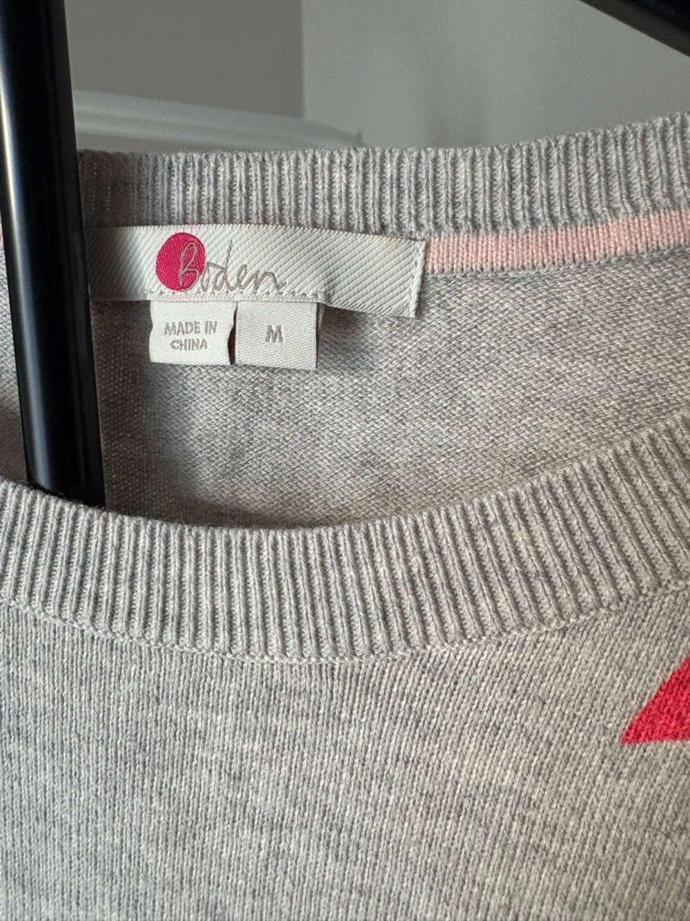 Boden Light Gray Crewneck Sweater with Pink, Navy & Yellow Floral Appliqué - Picture 3 of 7